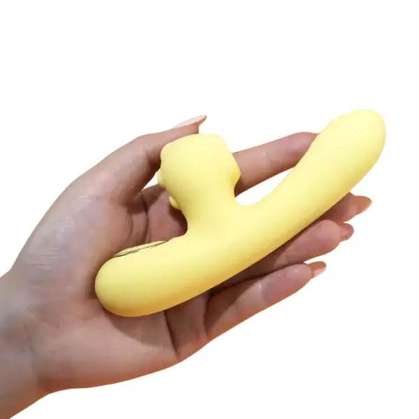 Small Heated Bunny Vibrator Sugar Rush held in hand for size comparison