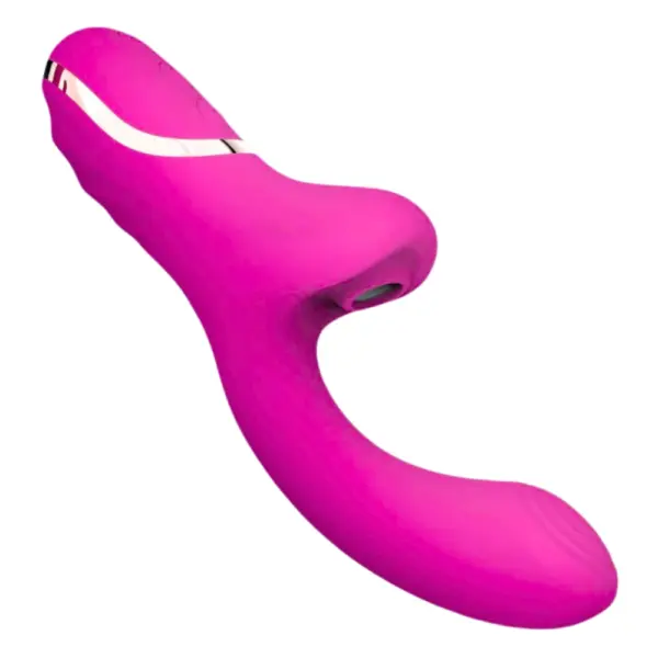 Bunny Bisou 10 Modes Suction Vibrating Rabbit in pink, front-left angle highlighting the ribbed shaft and suction-style clitoral stimulator