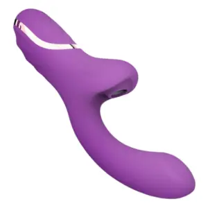 Bunny Bisou 10 Modes Suction Vibrating Rabbit in purple, front-left view showing the curved, ribbed shaft and suction-style clitoral stimulator