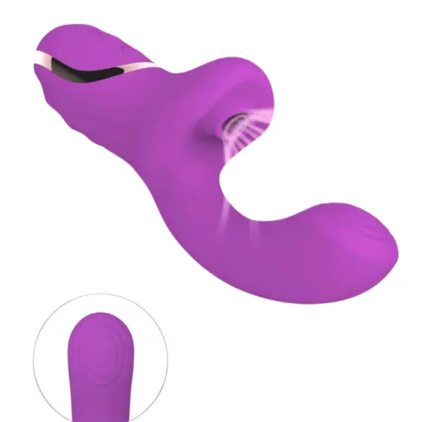 Bunny Bisou 10 Modes Suction Vibrating Rabbit in purple demonstrating the clitoral suction nozzle in action