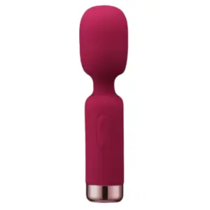 Deep red Mini Wand With Oversized Head from Vixen Vibes, combining compact size with an enlarged vibrating head and intuitive controls.