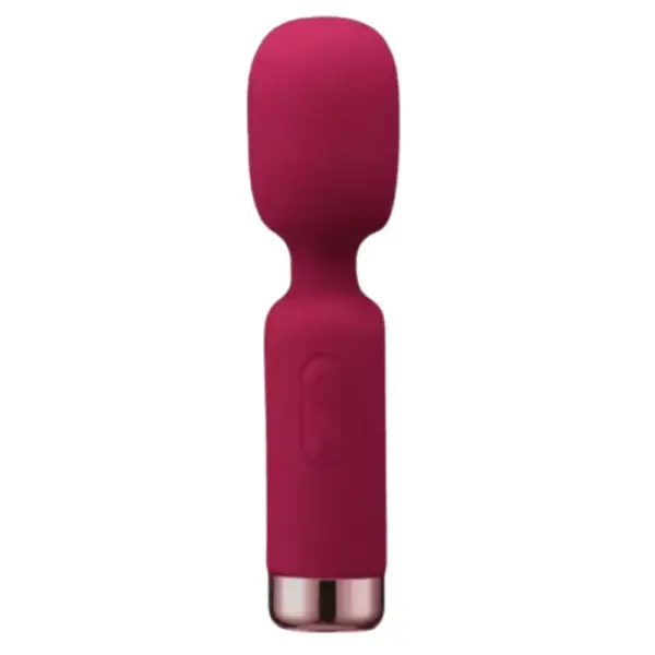 Deep red Mini Wand With Oversized Head from Vixen Vibes, combining compact size with an enlarged vibrating head and intuitive controls.