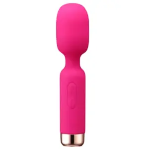 Vixen Vibes’ hot pink Mini Wand With Oversized Head, featuring a metallic rose base and ergonomic design for easy handling and deep stimulation.