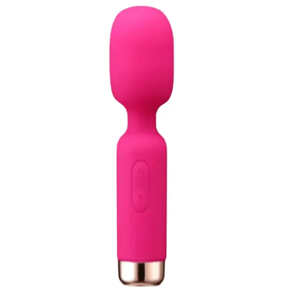 Vixen Vibes’ hot pink Mini Wand With Oversized Head, featuring a metallic rose base and ergonomic design for easy handling and deep stimulation.