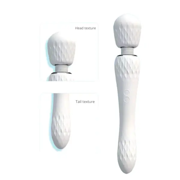 Composite view highlighting the Opal Kiss’s head texture and tail shaft texture in close-up insets, alongside a full-length image of the device for scale.