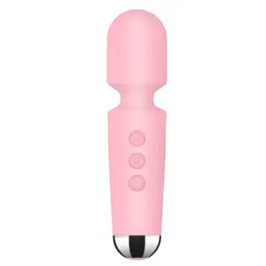The HerGlow Massager Wand for Women in a soft blush pink tone with a smooth silicone body, ergonomic shape, and chrome accent at the base.
