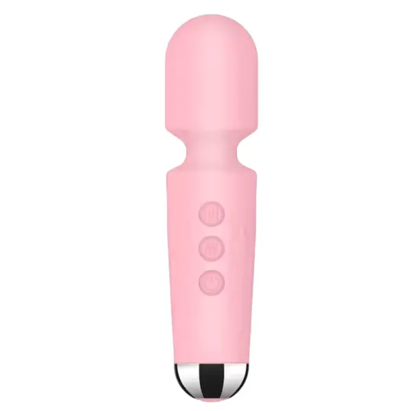 The HerGlow Massager Wand for Women in a soft blush pink tone with a smooth silicone body, ergonomic shape, and chrome accent at the base.