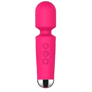 Massager Wand for Women – HerGlow in bold pink featuring a sleek silicone finish, metallic chrome base, and raised vibration control buttons.