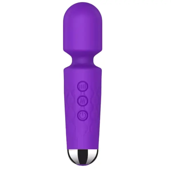 Massager Wand for Women – HerGlow in rich purple with a contoured head, wave-textured handle, and easy-to-use button controls for customized intensity.
