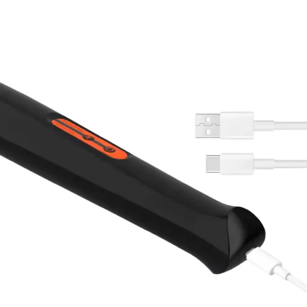 Strong Rechargeable Wand Vibrator – Powrette connected to a USB-C charging cable, displaying its convenient charging feature and sleek ergonomic handle.