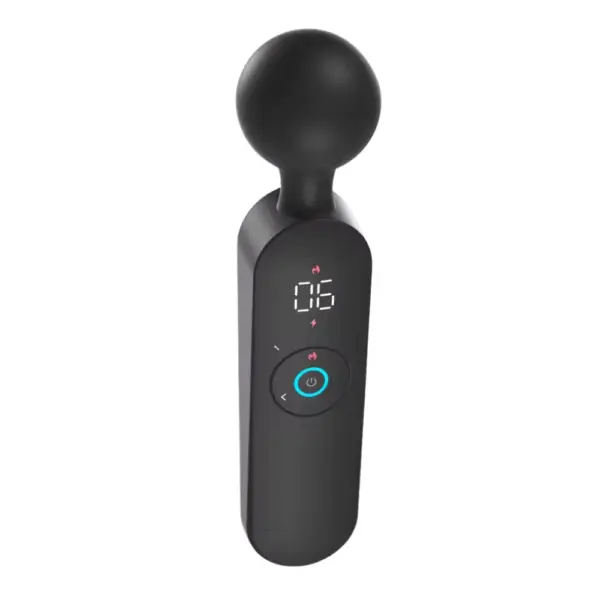 Angled view of the Wand Massager Vibrator – Wanda showing its ergonomic handle, digital control interface, and rounded flexible head for targeted massage.