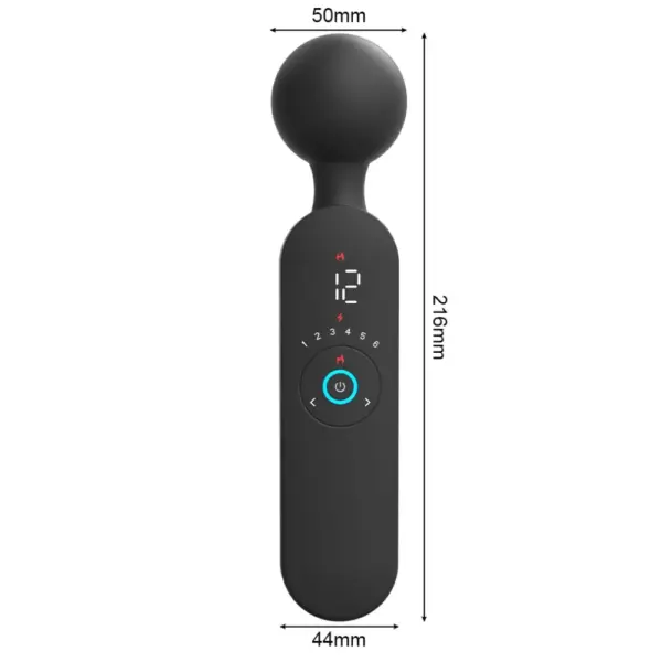 The Wand Massager Vibrator – Wanda shown with full size measurements of 216mm in length and 50mm head width, emphasizing its compact yet powerful form.
