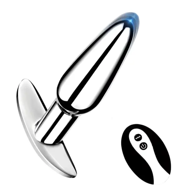 Vibrating Butt Plug – VibPlug captured from an angle to showcase its smooth, tapered design and contoured base, with remote control nearby.