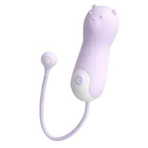 Love Egg Vibrator – Lovella shown in soft lavender with a cute bear-shaped top and a rounded remote tip on a flexible silicone cord.