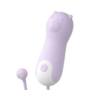 Love Egg Vibrator – Lovella in lavender featuring a bear-face stimulator with subtle vibration lines, paired with a smooth remote bulb.