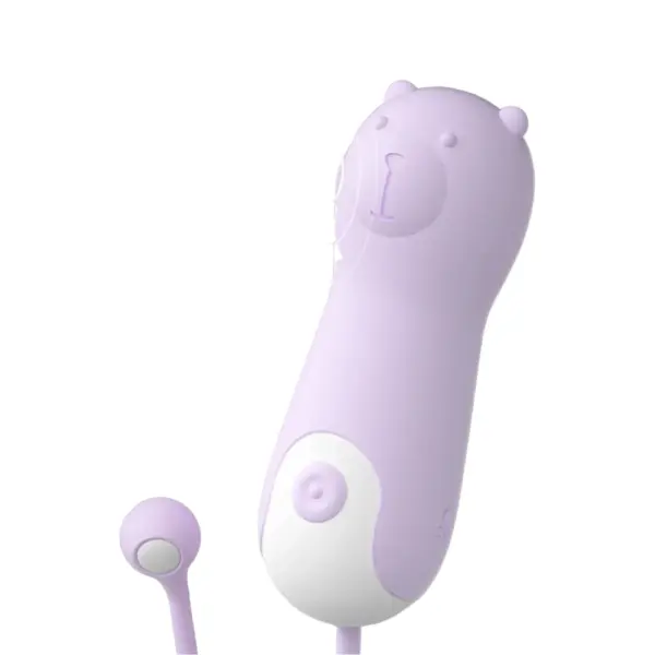 Love Egg Vibrator – Lovella in lavender featuring a bear-face stimulator with subtle vibration lines, paired with a smooth remote bulb.