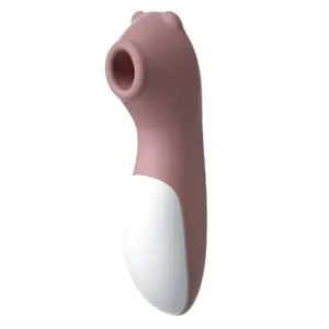 Clit Suction Vibrator – Cubby in soft mocha color featuring a rounded suction opening and ergonomic white silicone grip.
