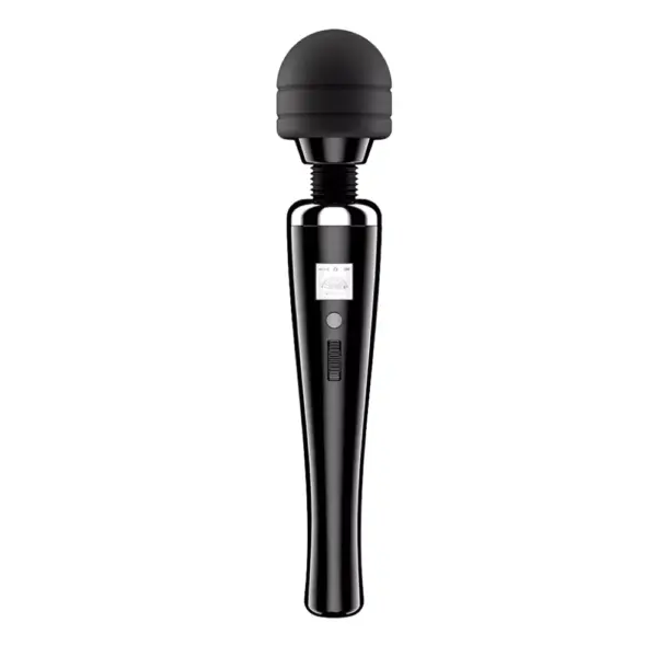A black Extra Large Magic Wand – Magic Thunder shown upright, featuring a rounded silicone head, sleek handle, and built-in control dial with display screen.