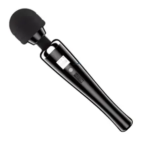 Side angle of the black Extra Large Magic Wand – Magic Thunder showcasing its curved body, flexible neck, and control panel with a digital meter.