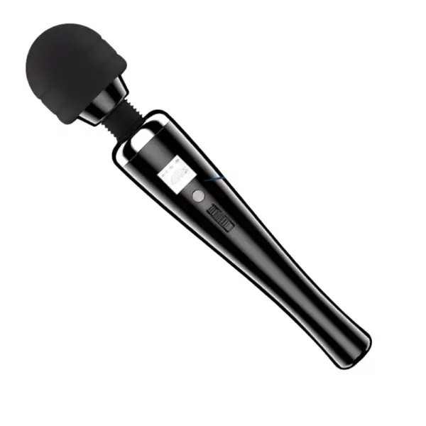 Side angle of the black Extra Large Magic Wand – Magic Thunder showcasing its curved body, flexible neck, and control panel with a digital meter.