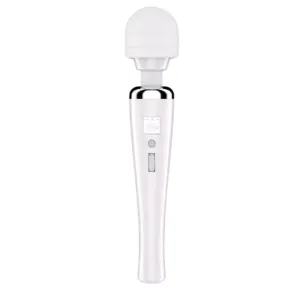 A white Extra Large Magic Wand – Magic Thunder standing upright with a rounded silicone head, chrome accent, and textured control slider for intensity adjustment.
