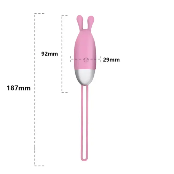 Smartphone Controlled Egg Vibrator – SmartLush displayed with dimensions marked as 92mm in body length and 29mm in width, with a full length of 187mm including the tail.