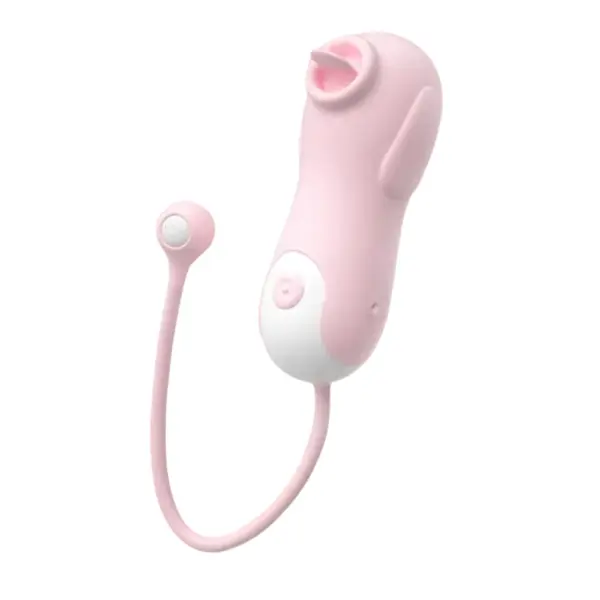 Vibrating Love Egg – VivaEgg shown from the side highlighting its dual-textured pink and white body, rounded base, and raised tongue inside the chamber.