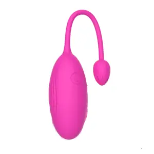 Vibrating Egg Sex Toy – Velvett in vibrant pink featuring a smooth silicone body and flexible stem with a bulb-shaped end for easy removal.