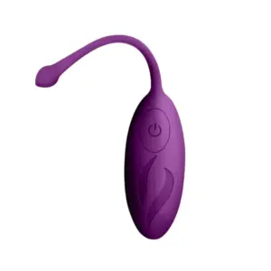 The Wireless Egg Vibrator – Whisper in deep purple, featuring a soft silicone shell and curved retrieval cord for discreet and comfortable use.