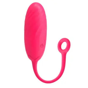 Pink Wireless Egg Vibrator – BlushPop with a smooth, ribbed silicone texture and flexible looped tail for easy retrieval.