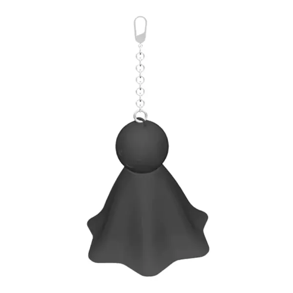 A matte black Single Nipple Stimulator-Boobie Boo featuring a subtle face detail and silver keychain, offering a sleek and discreet style.