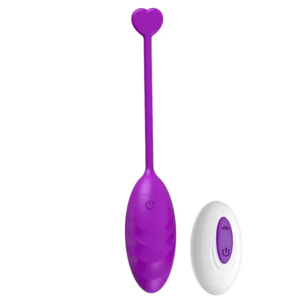 Quiet Egg Vibrator – MuteMuse in deep purple paired with a white and purple remote, designed with a heart-shaped tail and rippled body texture.