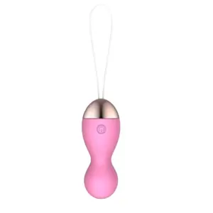 The Heated Egg Vibrator – WarmBlush in soft pink, showcasing its bulbous silhouette and power button for easy operation.