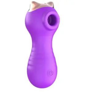 Air Pulse Vibrator – Aerella in bright purple featuring a rounded silicone body, cat-ear accent on top, and circular suction nozzle for targeted stimulation.