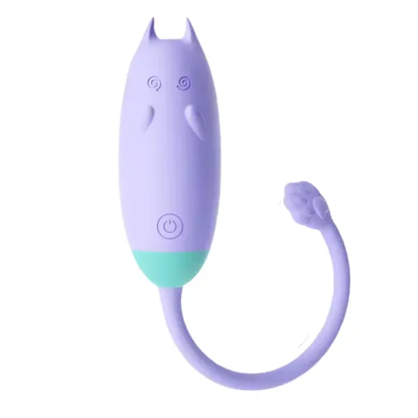The Remote Control Kitty Love Egg – PurrVibes in soft lavender with a teal base and curled tail, designed for hands-free internal or external stimulation.
