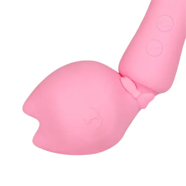 Detailed look at the Personal Wand Massager – PurrPlay’s soft silicone cat head with embossed facial features and a flexible neck beneath a sculpted bowtie.