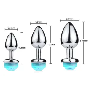 The LED Light Butt Plug – Booty Glow shown in three sizes=