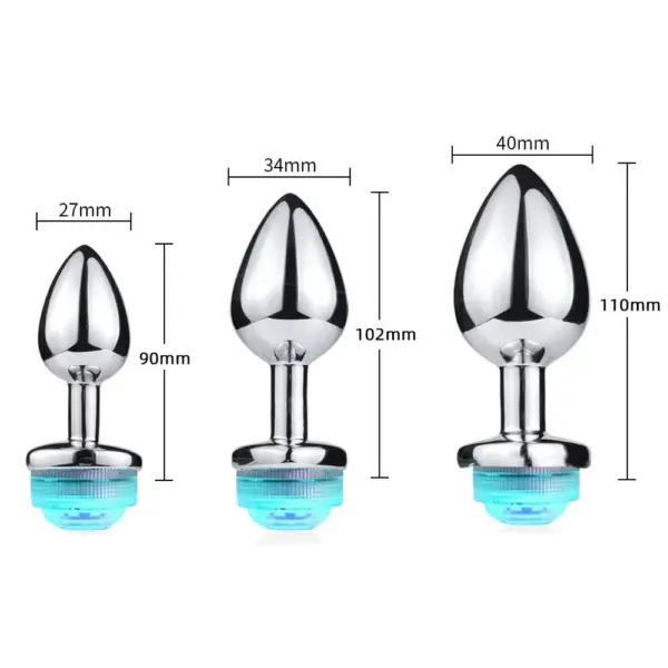 The LED Light Butt Plug – Booty Glow shown in three sizes=