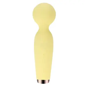 Alternate color of the Silicone Wand Vibrator - Velvet Lure shown in pastel yellow, featuring a smooth silicone exterior and metallic accent base