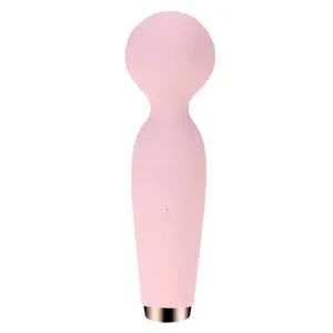 Front-facing view of the Silicone Wand Vibrator - Velvet Lure in soft pink, showcasing its smooth silicone body and rounded massage head