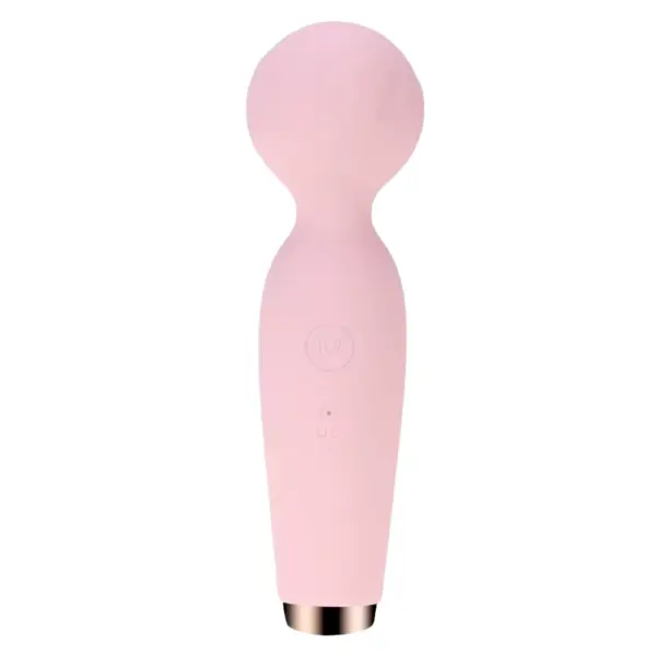Front-facing view of the Silicone Wand Vibrator - Velvet Lure in soft pink, showcasing its smooth silicone body and rounded massage head