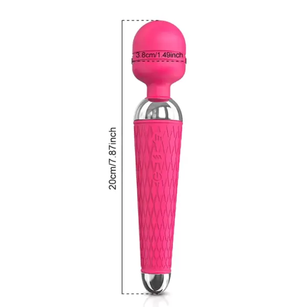 The Wireless Wand Vibrator – FreeFlick displayed with size dimensions of 20 cm length and 3.8 cm head width for a clear understanding of its compact yet powerful form.