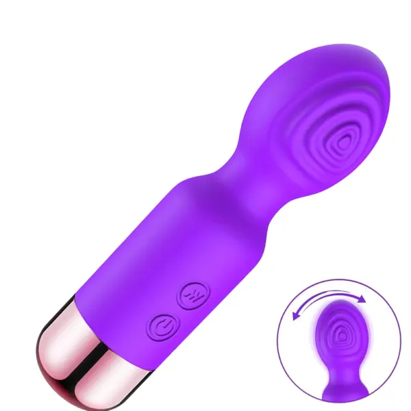 Side angle of the Mini Rechargeable Wand – Flickette showing its flexible oval head with ripple contours and a circular motion indicator inset for vibration movement.
