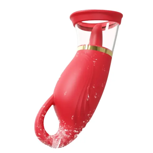 The Quick Lick Tongue Vibrator with Suction Cup under a splash of water, showcasing its fully waterproof construction and seamless silicone body. This image emphasizes the device’s safe, submersible design for easy cleaning and worry-free bath or shower play.