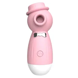 Front view of the USB Rechargeable Suction Vibrator TopHat in pink, showing the suction opening and charming tuxedo-style bowtie.