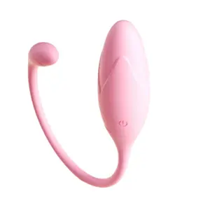Wearable Love Egg – Winkie shown in soft pink with a curved tail and smooth, oval body featuring a power button near the base.