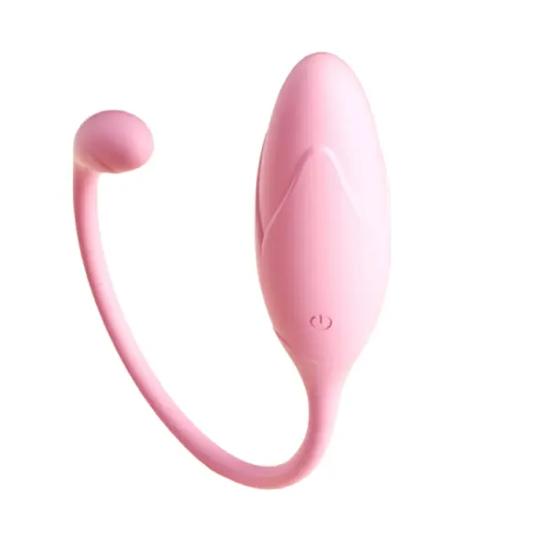 Wearable Love Egg – Winkie shown in soft pink with a curved tail and smooth, oval body featuring a power button near the base.