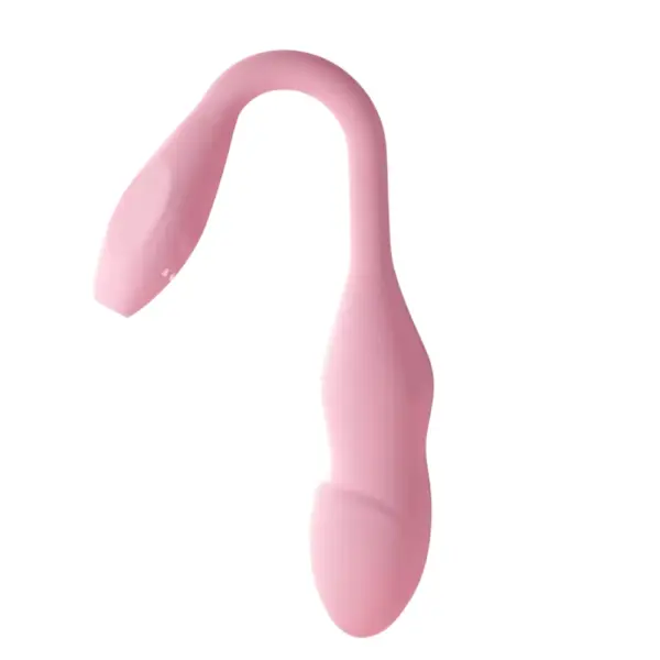 Side view of the Airvea inflatable curve love egg vibrator bent in a flexible curve, highlighting its ergonomic design and smooth silicone texture.