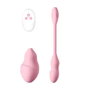 The Airvea inflatable curve love egg vibrator displayed with its matching white and pink remote control, showing the toy’s slim curved shaft and bulbous tip.
