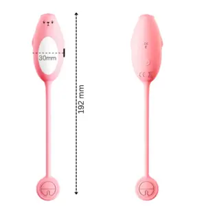Front and back of the Beamara bear-shaped vibrator shown with dimensions labeled as 192mm long and 30mm wide, emphasizing compact and ergonomic sizing.